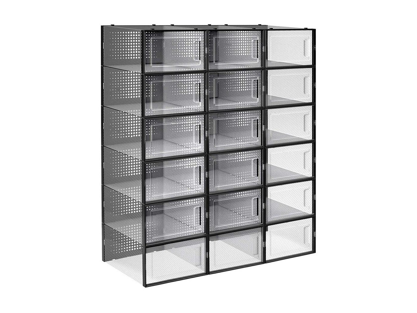 Boîtes à Chaussures Empilables HOMCOM - 18 Boîtes Transparentes Avec Portes Magnétiques, Pour Pointure Jusqu'au 45