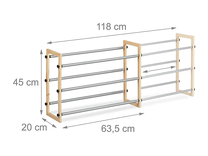 Étagère meuble ouvert chaussures bois marron 118 x 20 x 45 cm 13_0001068