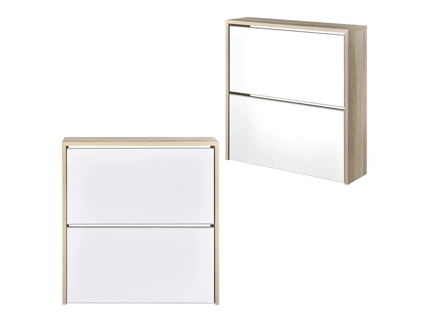 Zapatero zapatero para 6 pares de zapatos 2 superficies de almacenaje MDF espejo 67 x 63 x 17 cm roble 03_0002840