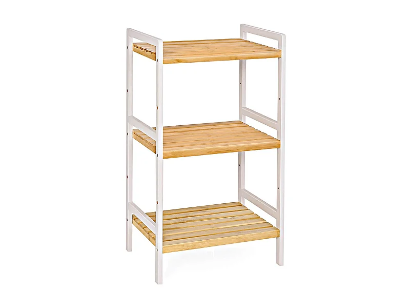 Zapatero de 3 niveles de bambú natural con estructura blanca 80 cm 12_0002872