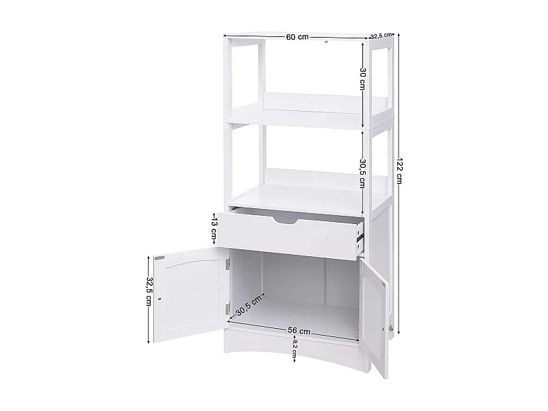 Mobile buffet con cassetto 2 ripiani aperti mobile da bagno doppia anta ampio contenitore 12_0000670