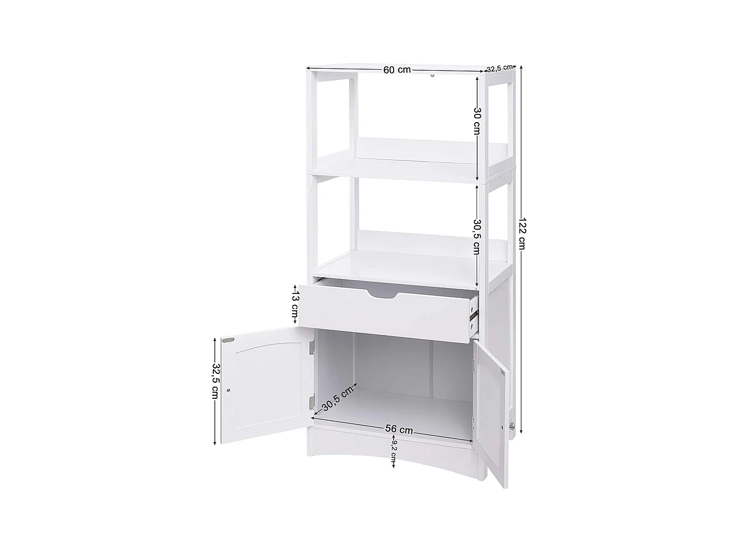 Mobile buffet con cassetto 2 ripiani aperti mobile da bagno doppia anta ampio contenitore 12_0000670