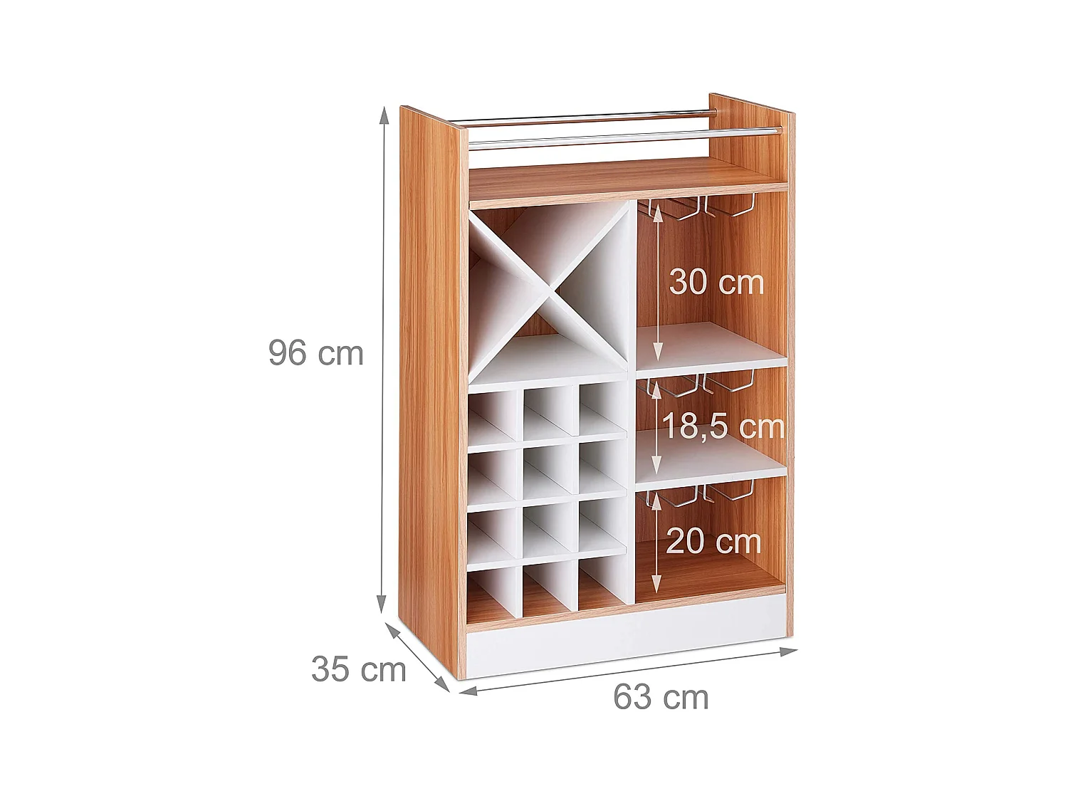 Estante para vino grande para 8 botellas y estante para copas marrón 13_0001277_2