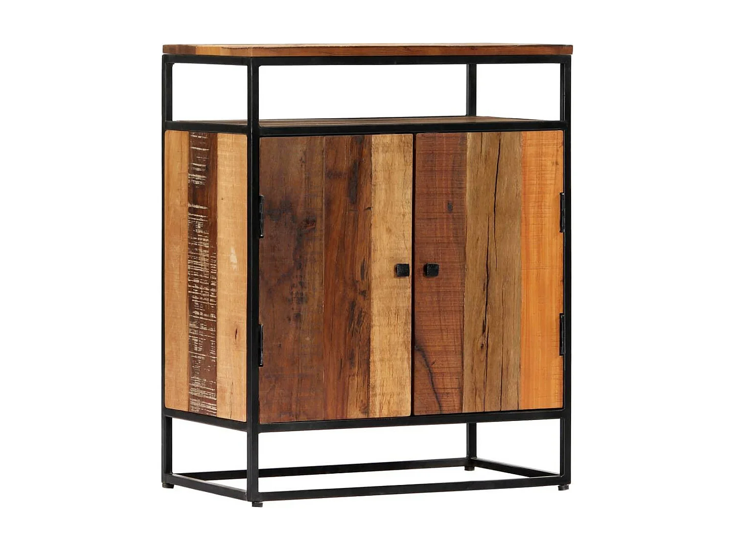 Aparador buffet móvel de armazenamento lateral 76 cm madeira recuperada maciça e aço 4402059