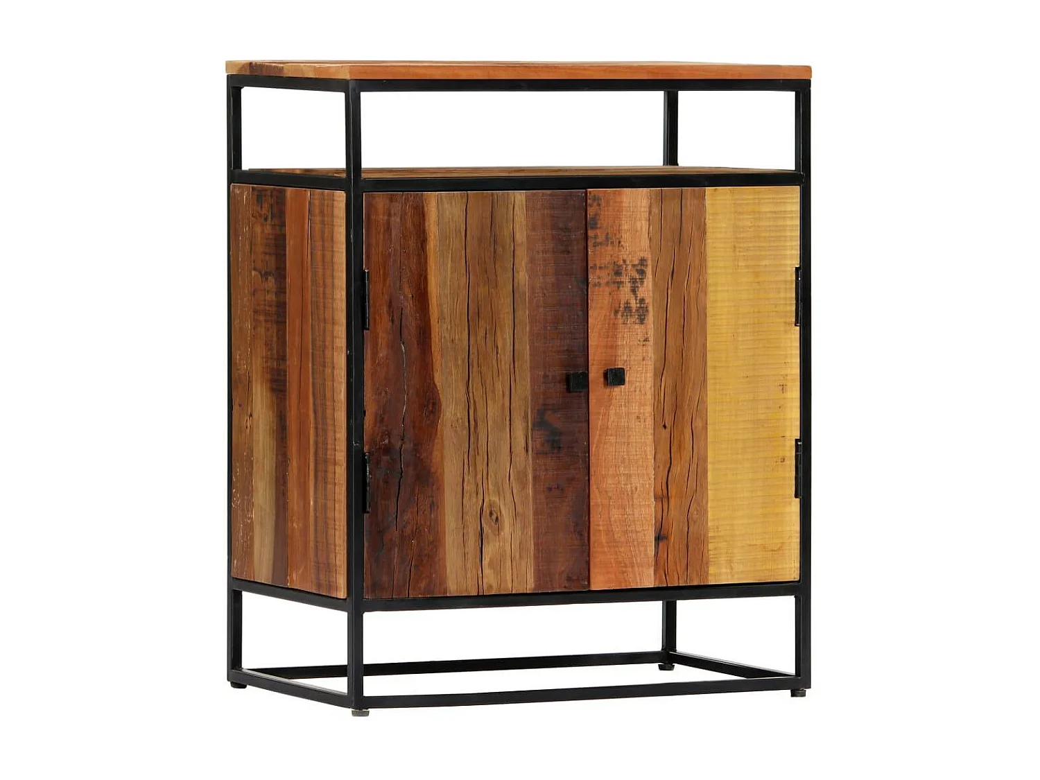 Aparador buffet móvel de armazenamento lateral 76 cm madeira recuperada maciça e aço 4402059