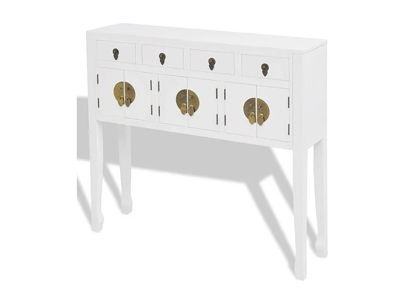 Aparador buffet console armário de armazenamento em estilo chinês em madeira maciça branca 4402004