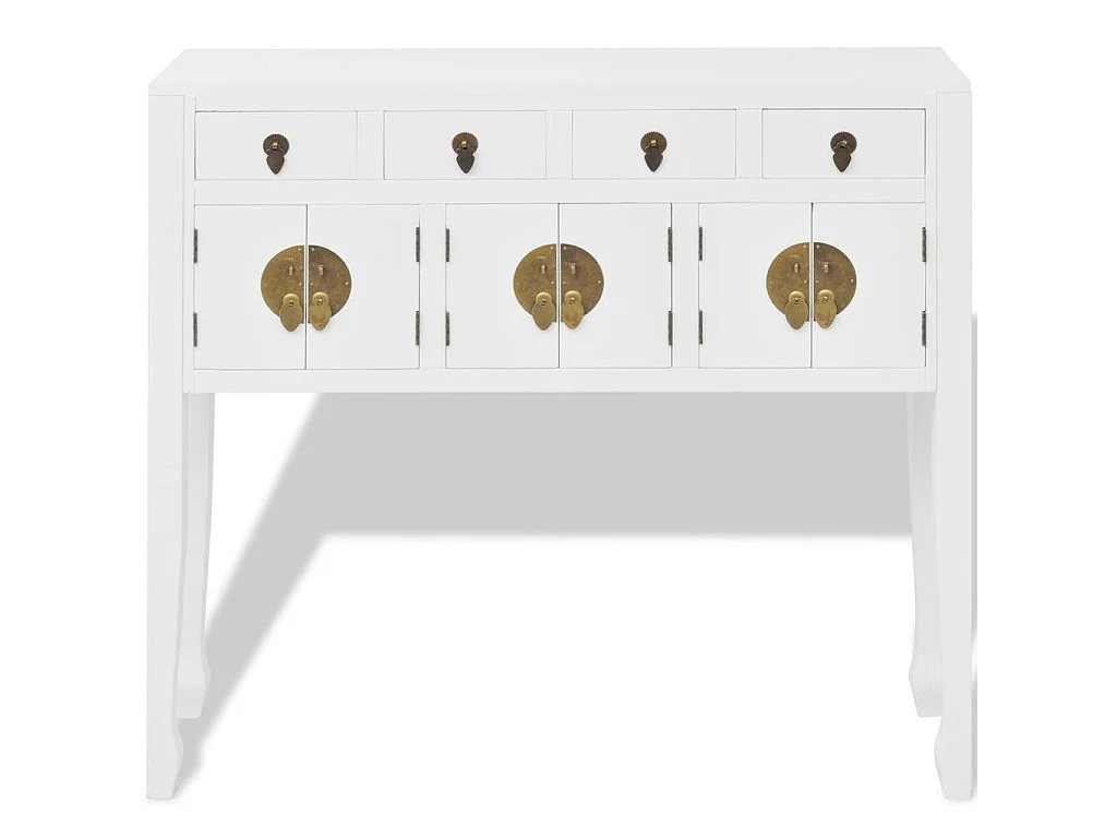 Mueble consola aparador buffet estilo chino en madera maciza blanca 4402004
