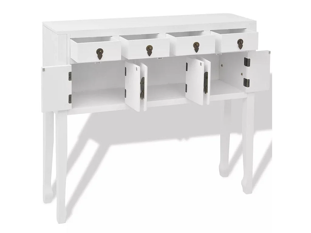 Mueble consola aparador buffet estilo chino en madera maciza blanca 4402004