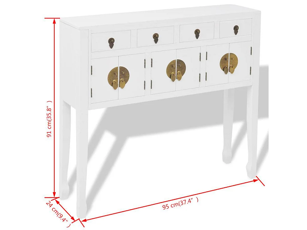 Mueble consola aparador buffet estilo chino en madera maciza blanca 4402004