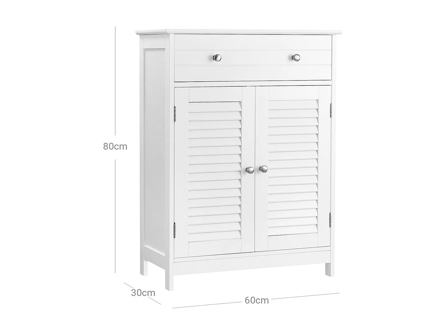 Mobile contenitore mobiletto da bagno armadio 60 x 30 x 80 cm con 2 ante a persiana cassetto ripiano regolabile Stile nordico scandinavo bianco opaco 12_0002415