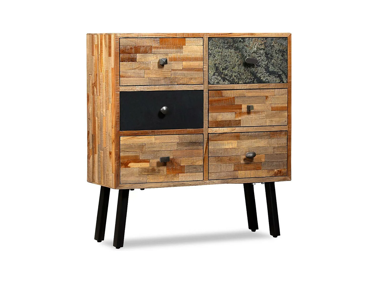 Credenza buffet consolle mobile contenitore laterale con 6 cassetti in teak di recupero marrone massiccio 4402111