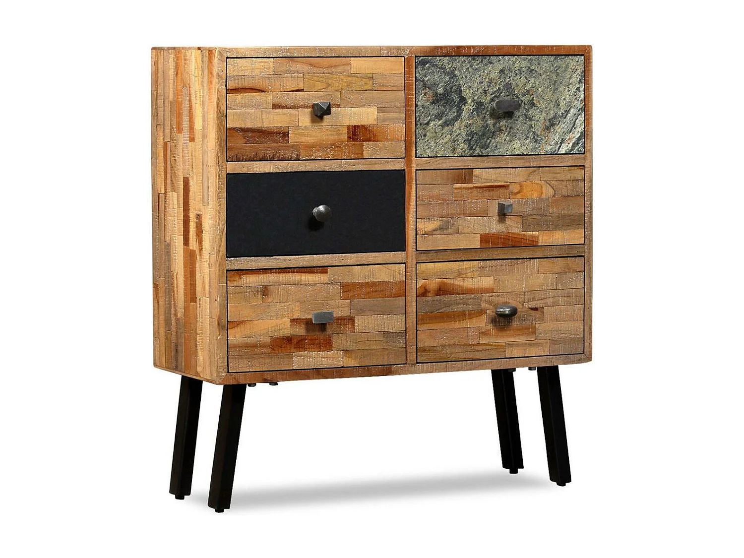 Aparador buffet móvel de armazenamento lateral com 6 gavetas teca recuperada marrom maciço 4402111