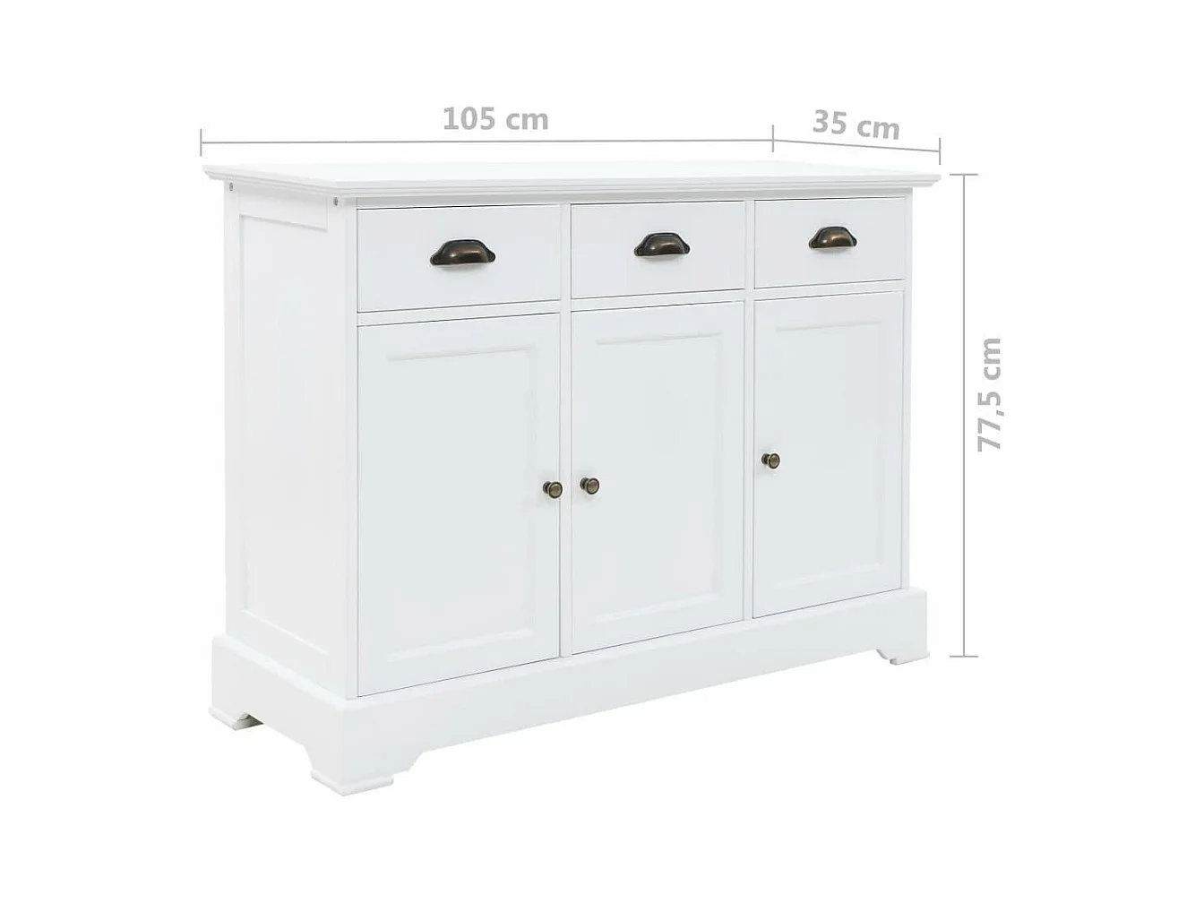 Aparador aparador consola mueble mueble almacenaje con 3 puertas MDF y madera de pino 105 cm 4402117