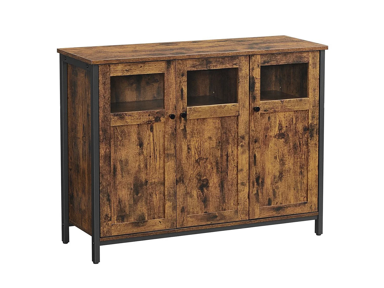 Meuble de rangement buffet avec placard 3 portes pour salle à manger salon cuisine entrée cadre en acier style industriel 100 cm marron rustique et noir 12_0002405