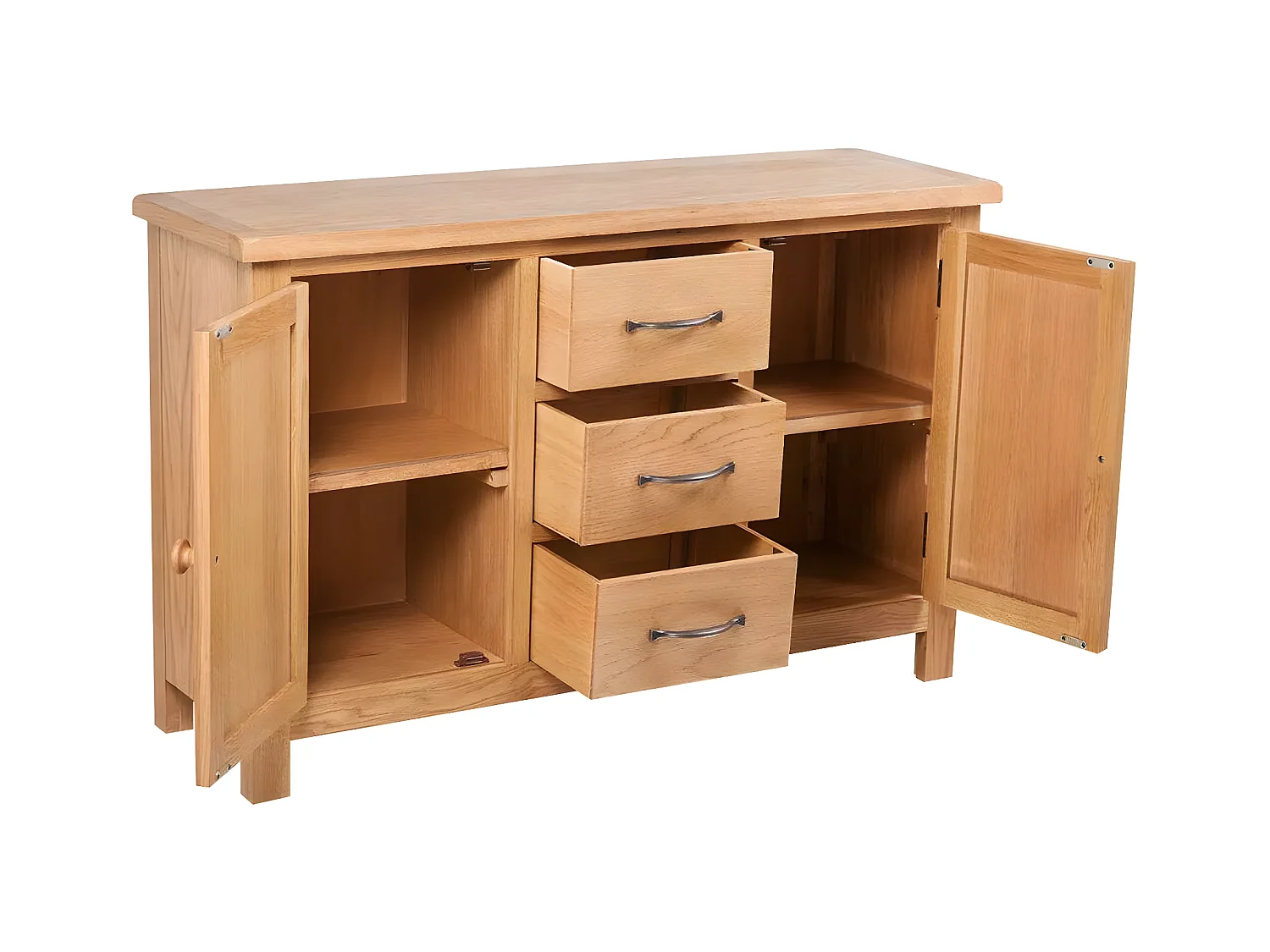 Buffet bahut armoire console meuble de rangement avec 3 tiroirs 110 cm bois de chêne massif 4402244