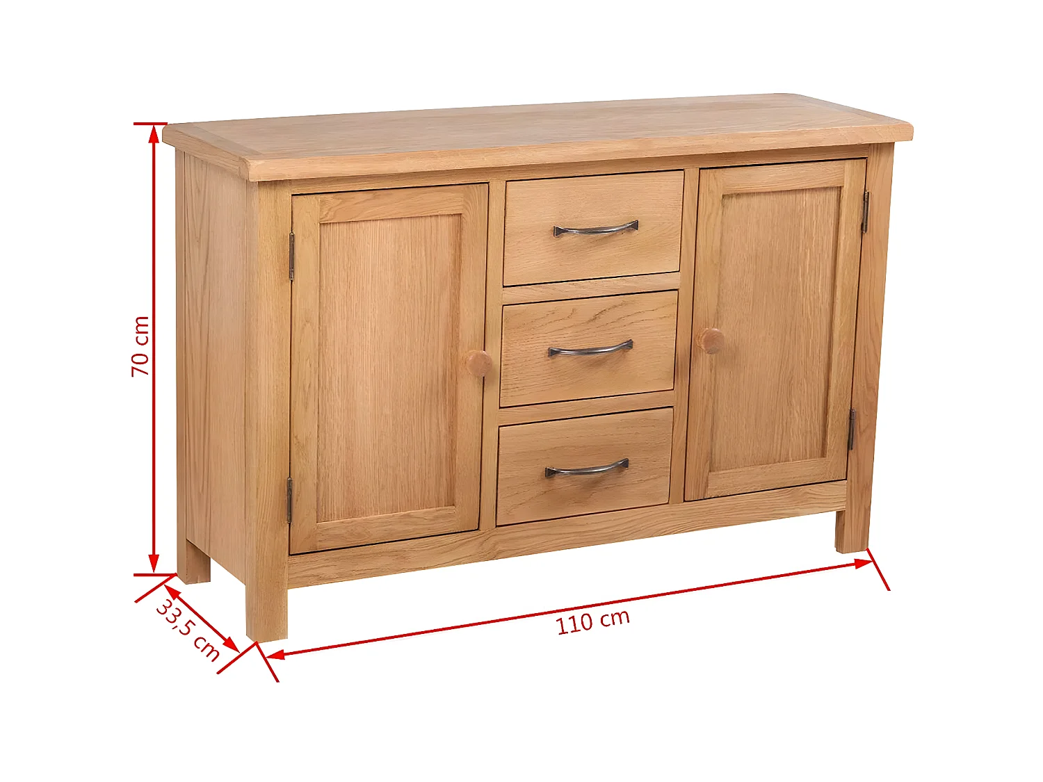 Buffet bahut armoire console meuble de rangement avec 3 tiroirs 110 cm bois de chêne massif 4402244