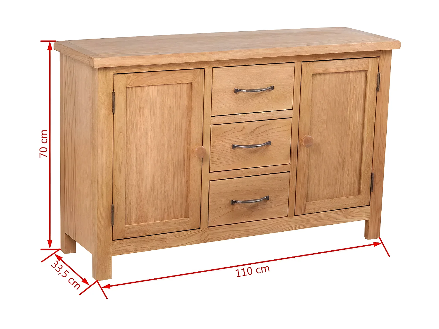 Aparador mueble buffet con 3 cajones y 2 armarios 110 cm madera maciza roble 4402244
