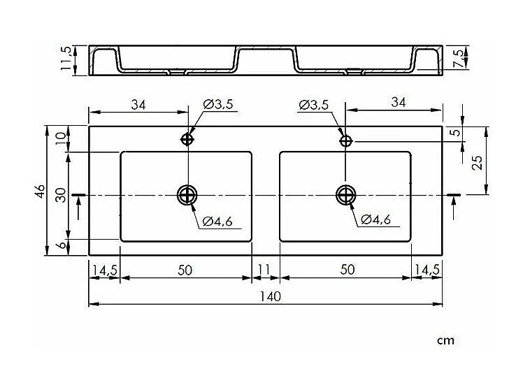 Lavabo doble suspendido superficie pizarra CLEVER DUO (todos los colores)