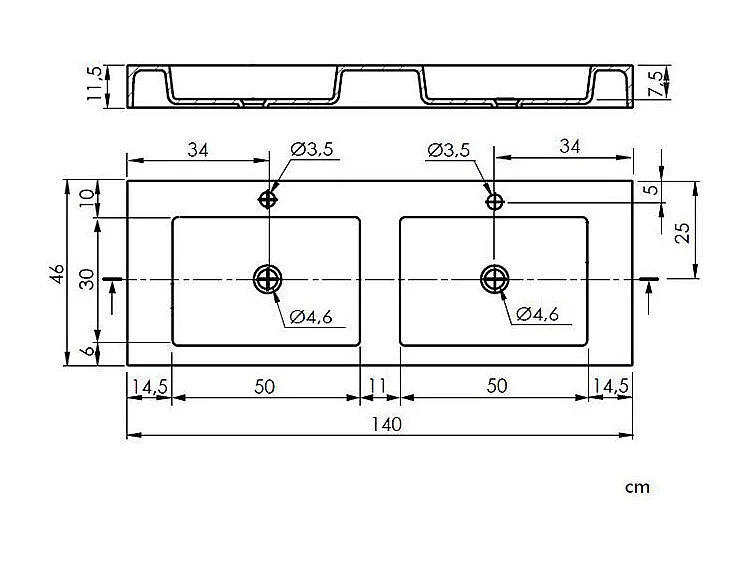 Doppelwaschbecken zur Wandmontage mit Schieferoberfläche CLEVER DUO (alle Farben) Cappuccino