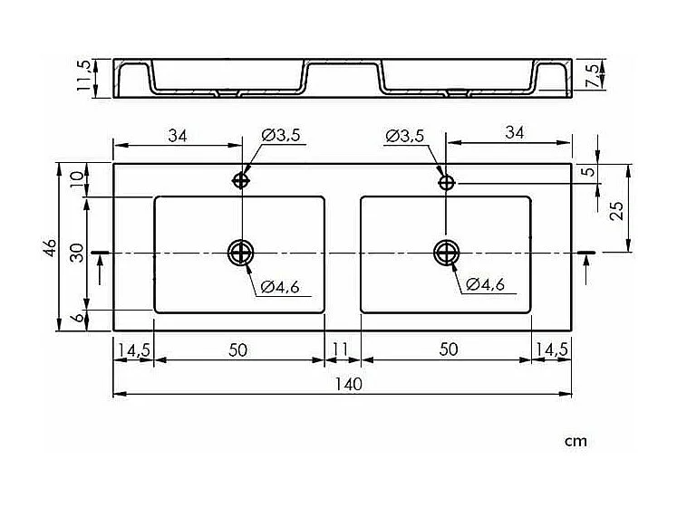 Doppelwaschbecken zur Wandmontage mit Schieferoberfläche CLEVER DUO (alle Farben) Cappuccino