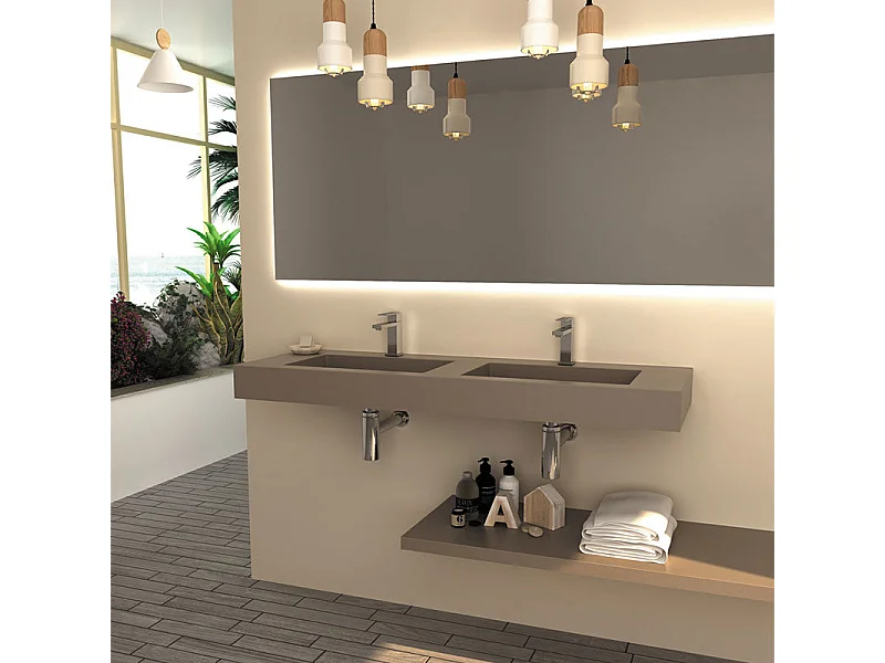 Lavabo doble suspendido superficie pizarra CLEVER DUO (todos los colores)