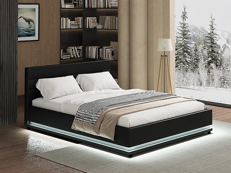 Cama LED com caixa "Anastasia" - 160 x 200 cm - Preto, design moderno e prático