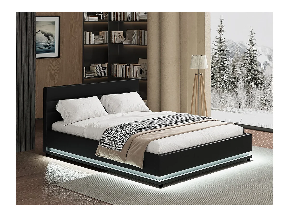 Lit LED avec coffre "Anastasia" - 160 x 200 cm - Noir