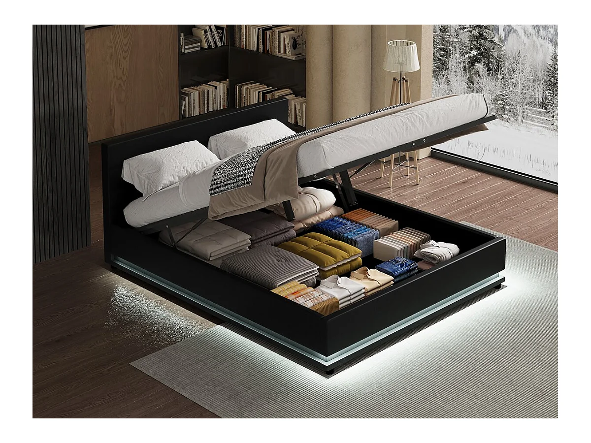 Cama con LED "Anastasia"- 160 x 200 cm - Negro