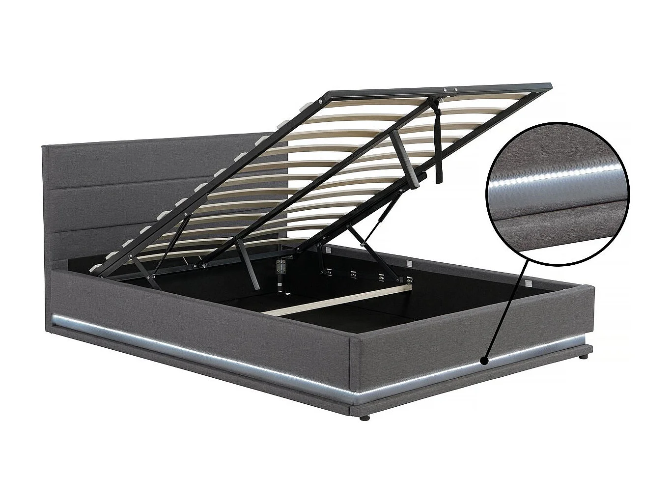 LED-bed met opbergbox "Anastasia" - 180 x 200 - Donkergrijs, modern design met LED-verlichting en praktische opbergruimte