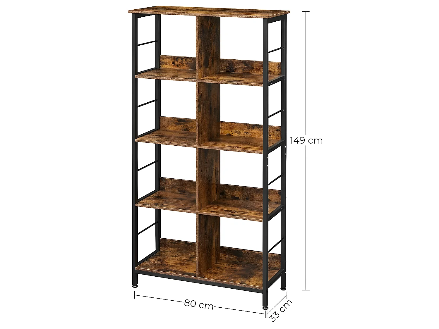 Estantería 8 compartimentos estantería abierta mueble de almacenaje para despacho salón dormitorio 80x33x149 cm estilo industrial rústico marrón y negro 12_0001470