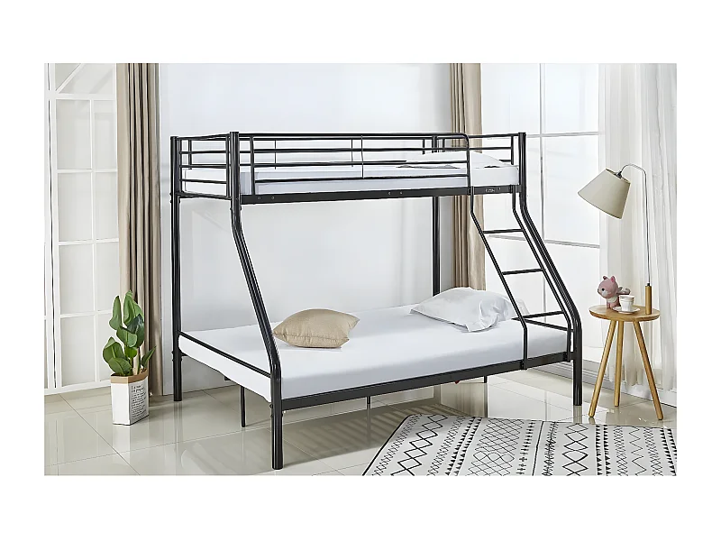 Etagenbett aus Metall "Leo" einschließlich Lattenrosten  - 90/140 x 190 cm - Schwarz