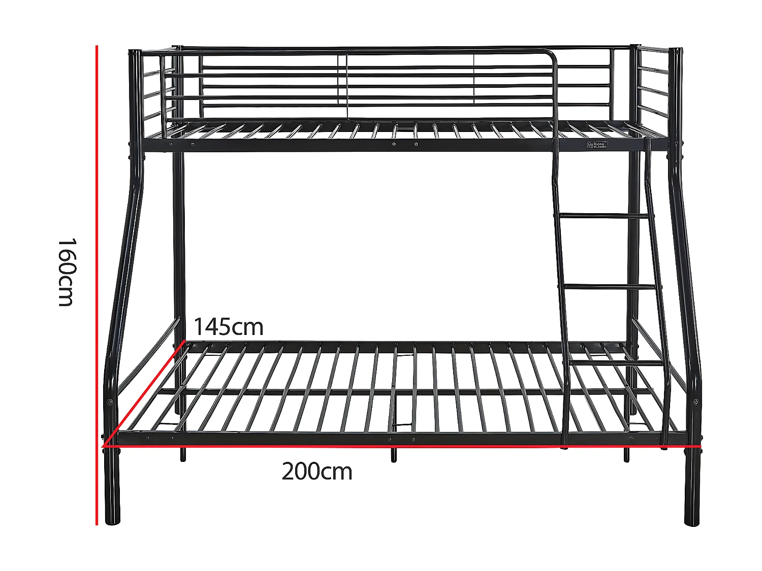 Metalowe łóżko piętrowe „Leo” wraz z podstawami – 90/140 x 190 cm – czarne