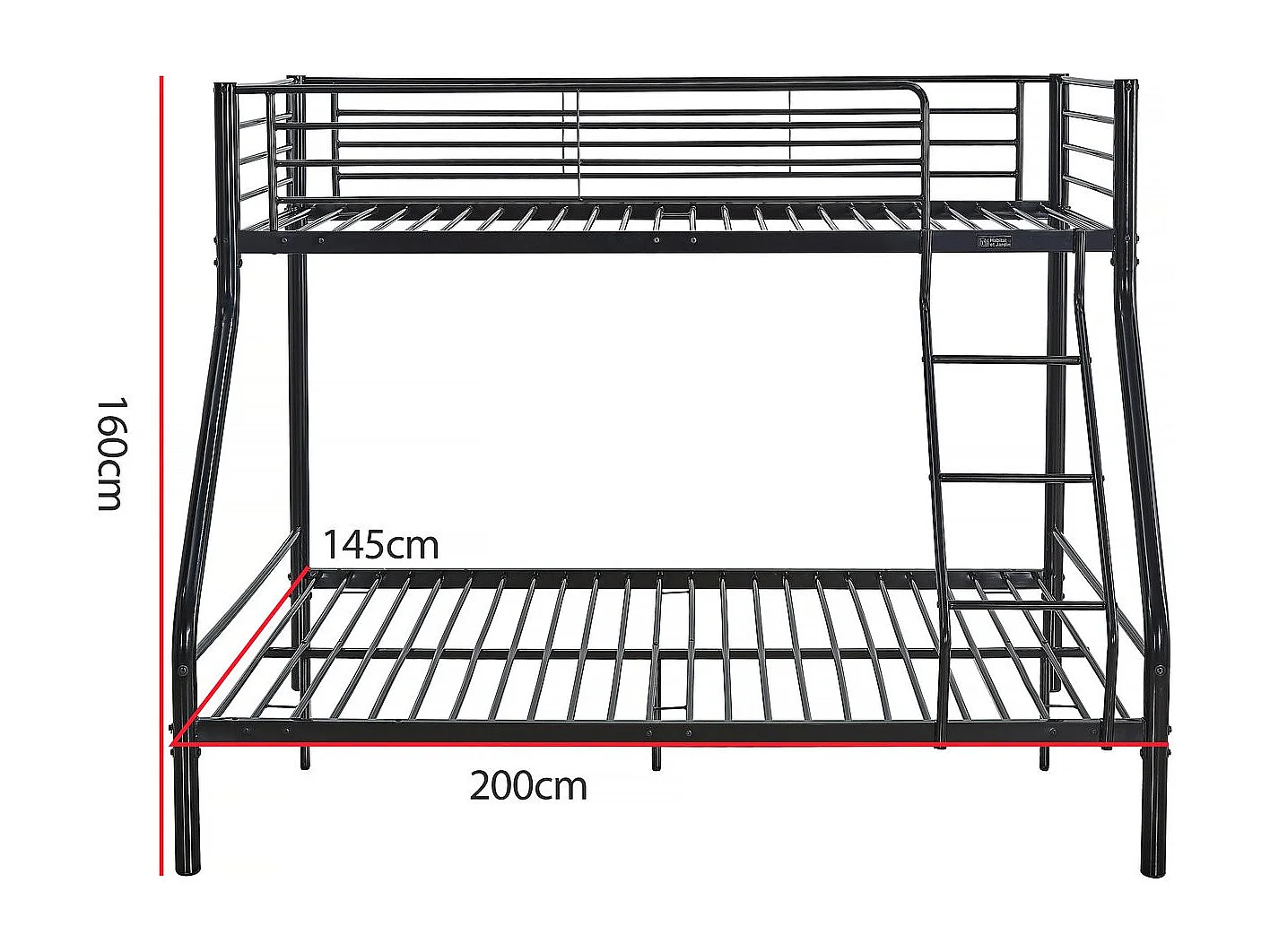 Lit superposé en métal "Leo" Sommiers inclus - 90/140 x 190 cm - Noir