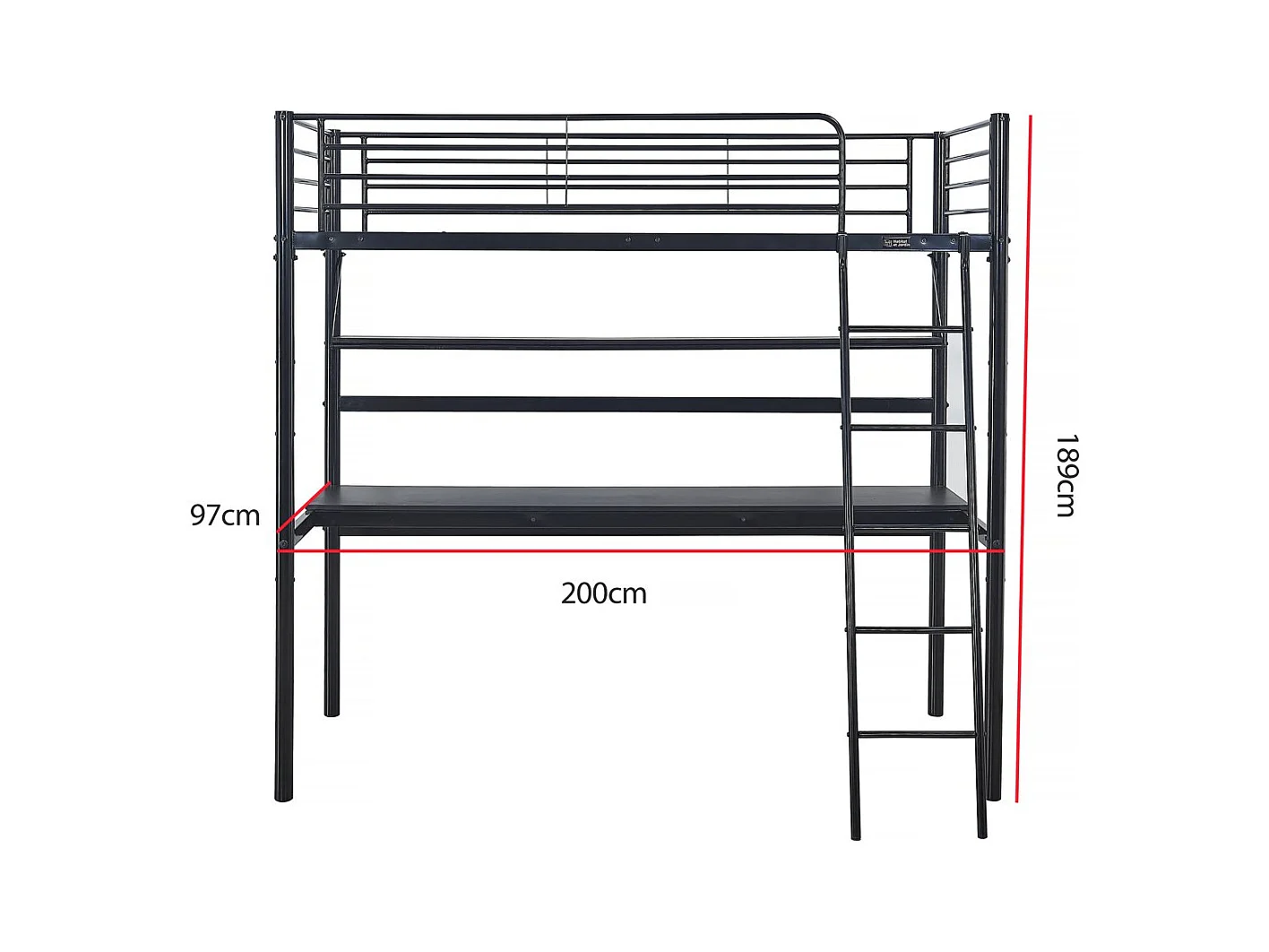 Letto a soppalco "Alona" - 90 x 190 cm - Nero
