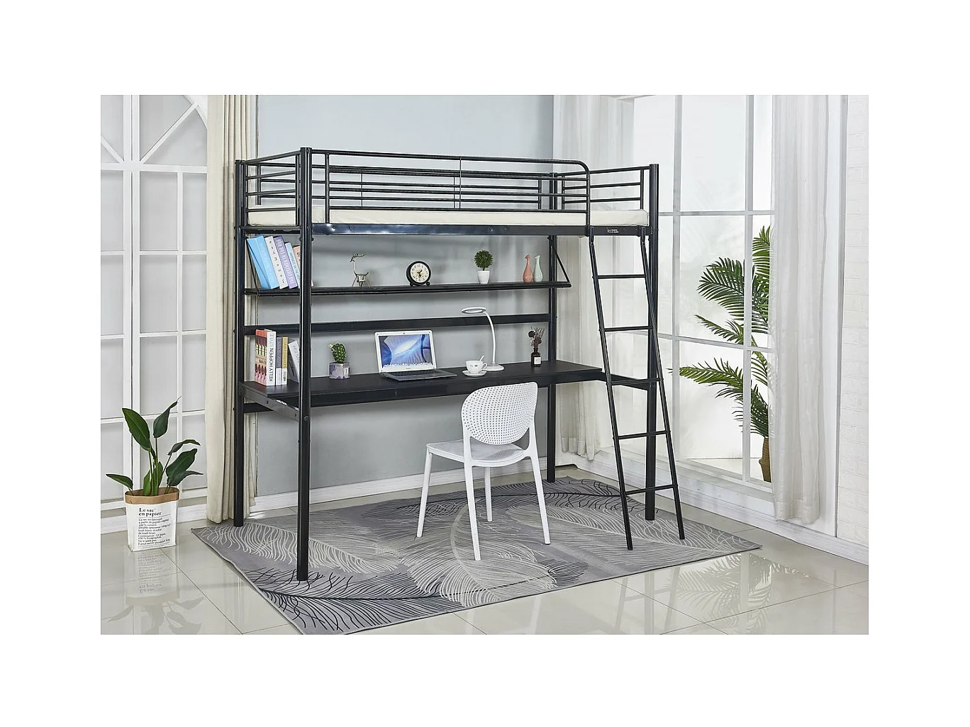 Lit mezzanine avec bureau "Alona" - 90 x 190 cm - Noir