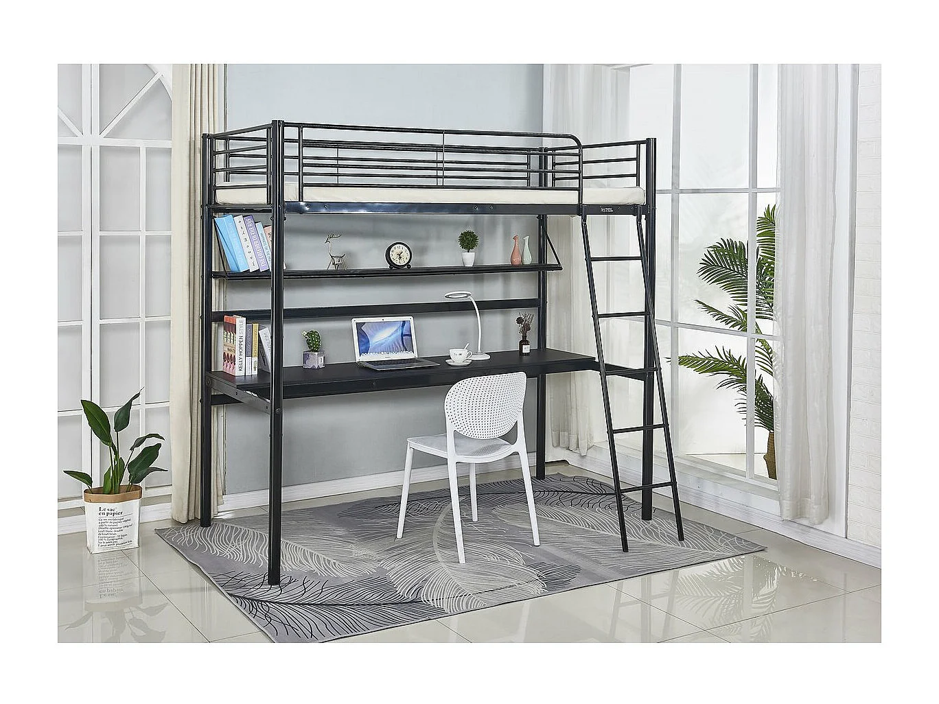 Cama mezzanine "Alona" - 90 x 190 cm - Negro