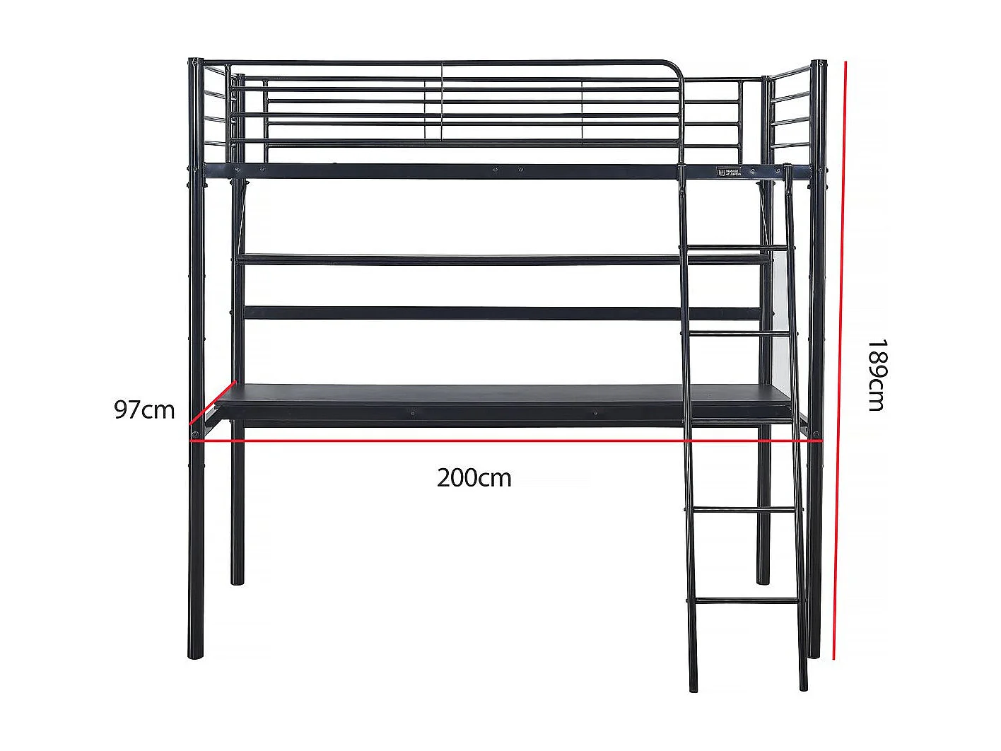 Lit mezzanine avec bureau "Alona" - 90 x 190 cm - Noir