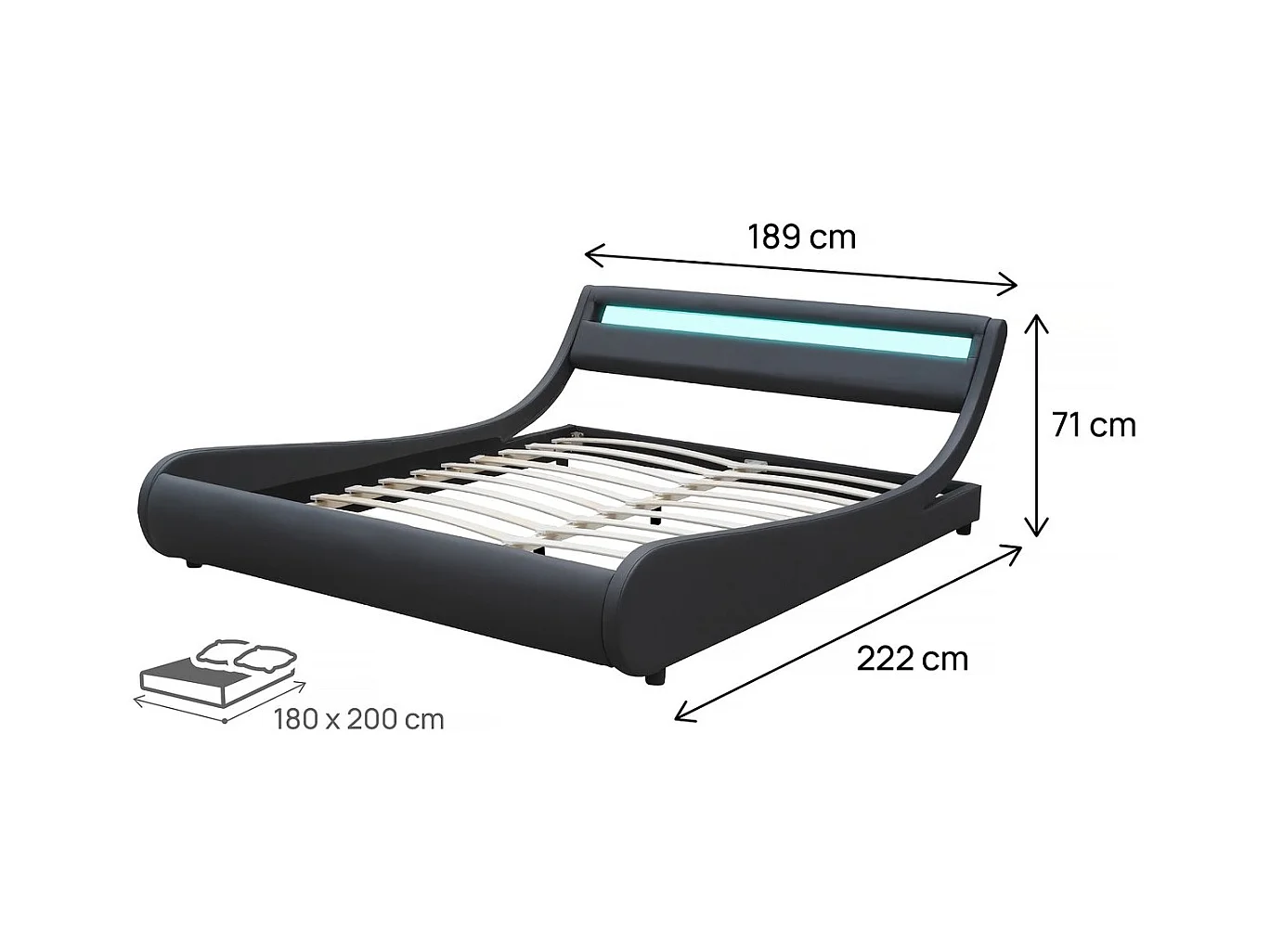 Lit LED "Natacha" - 180 x 200 cm - Noir