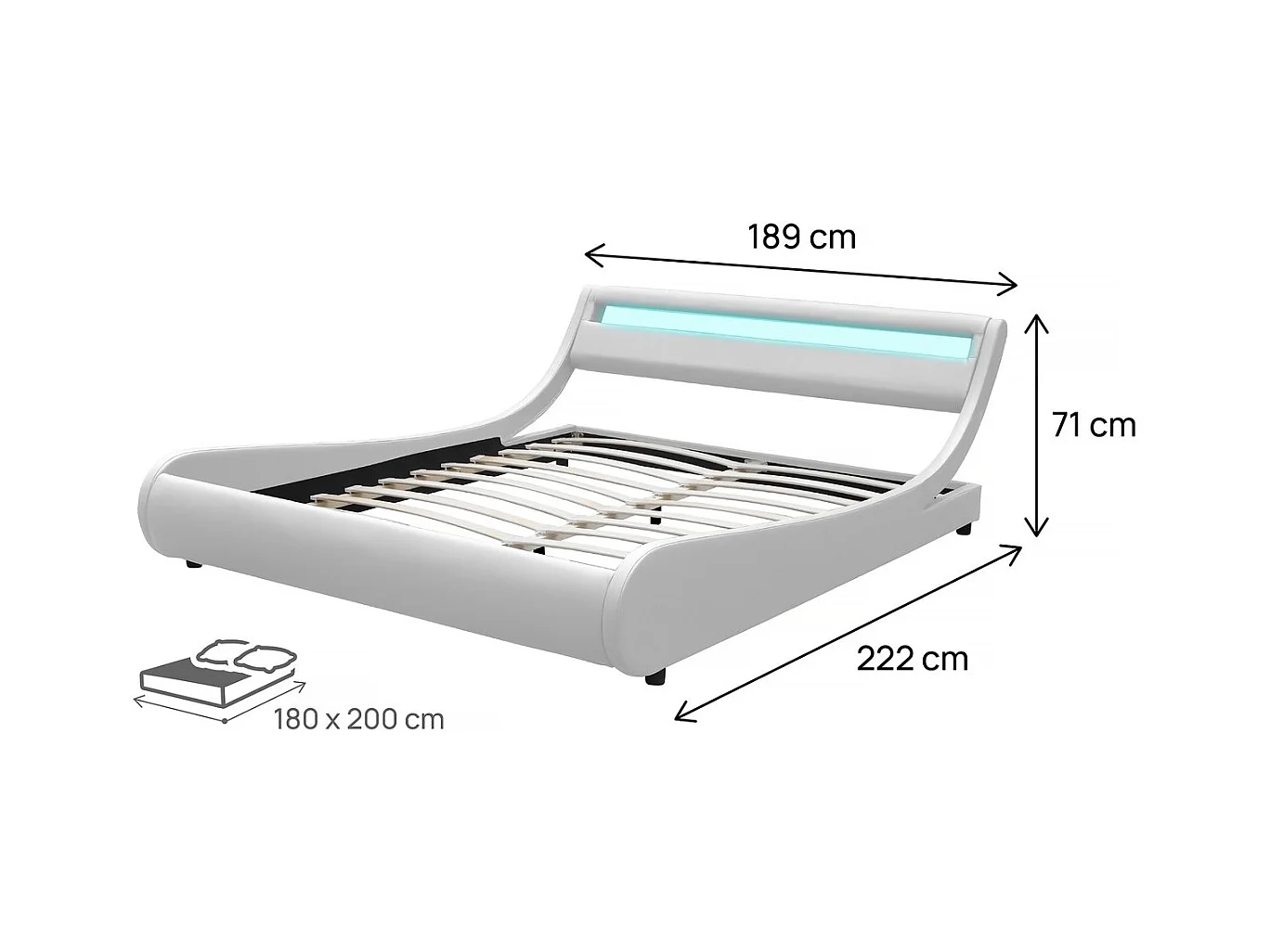 Cama LED "Natacha" Branca 180x200cm com PVC e LED