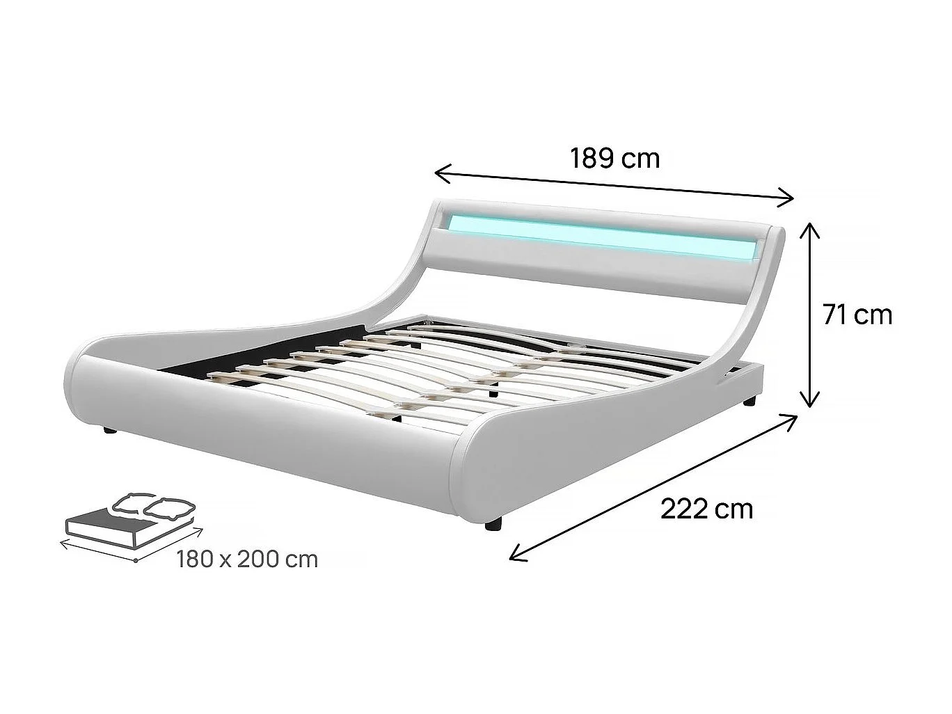 Lit LED "Natacha" - 180 x 200 cm - Blanc