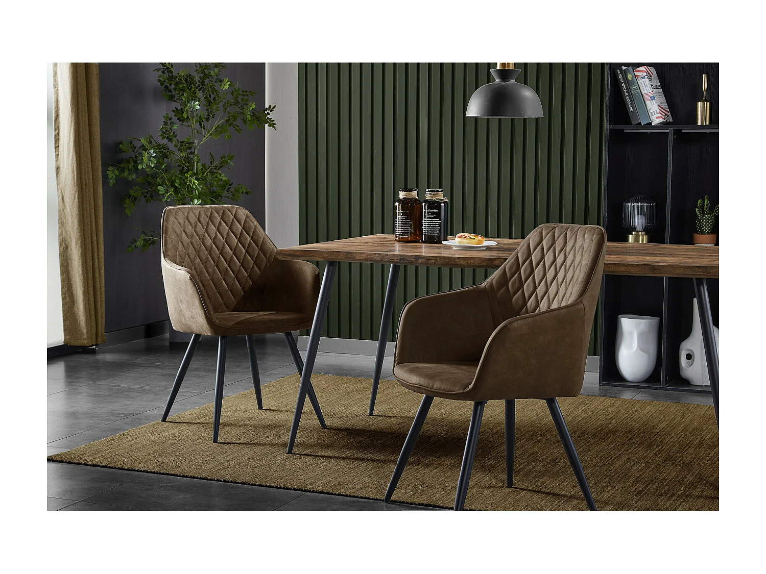 IVY - Fauteuil de table vintage Marron et pieds métal noir (x2)