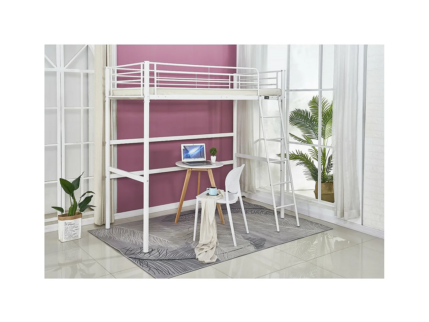 Cama mezanino "Alora" para crianças - Branca, com escada segura e espaço de armazenamento