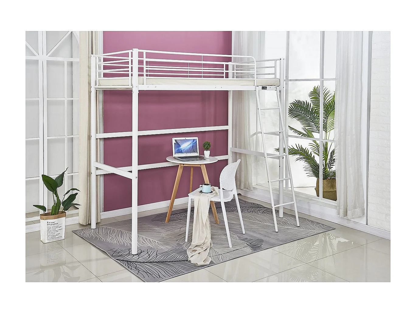 Lit mezzanine "Alora" - 90 x 190 cm - Blanc