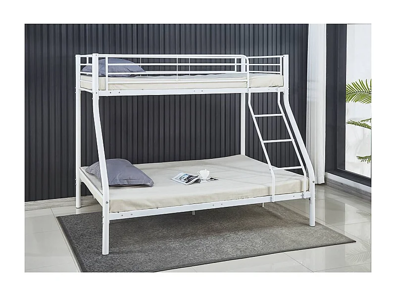 Lit superposé en métal "Leo" Sommiers inclus - 90/140 x 190 cm - Blanc