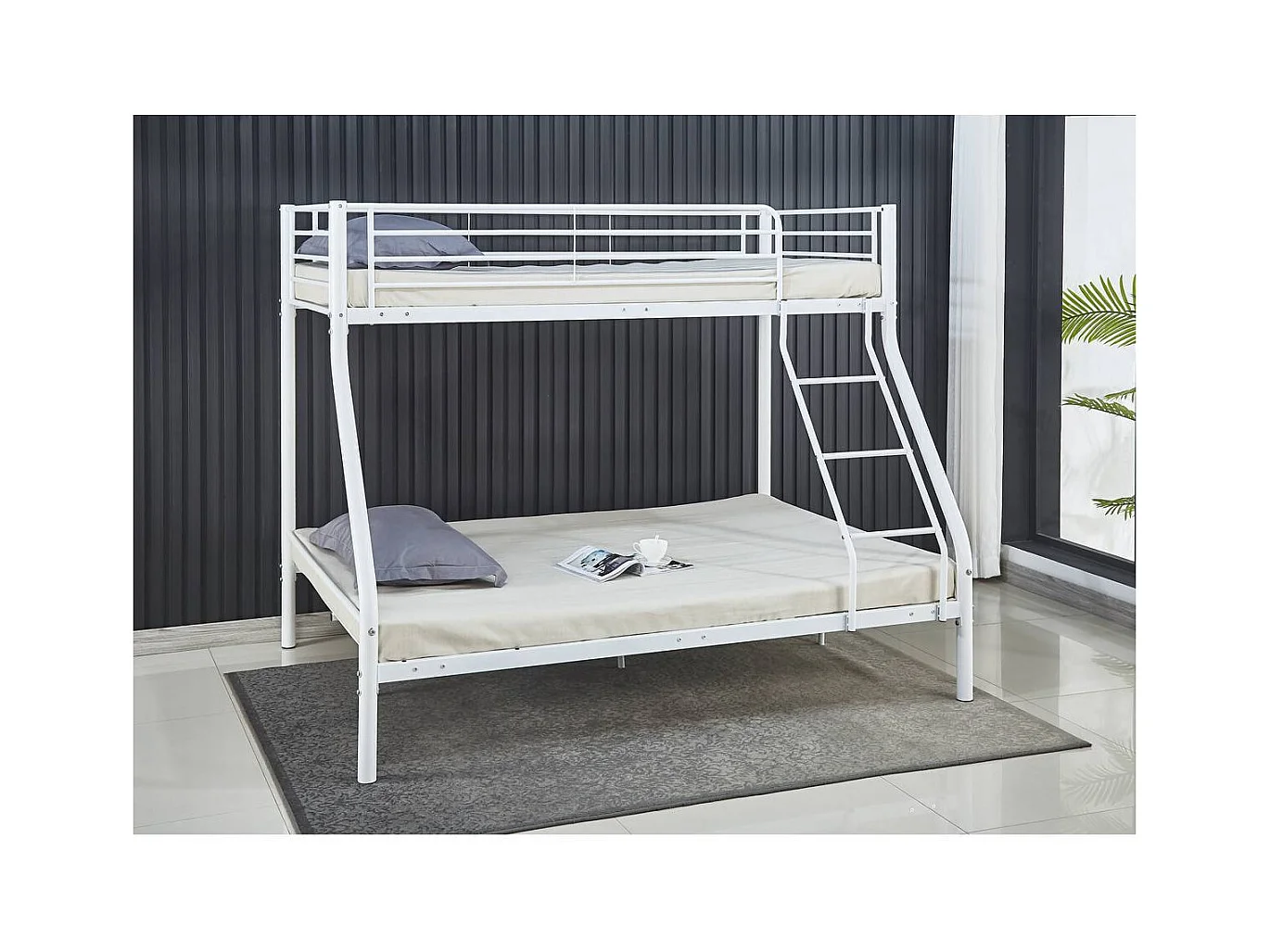 Metalen stapelbed "Leo" met inbegrepen lattenbodems voor kinderen - Glanzend wit