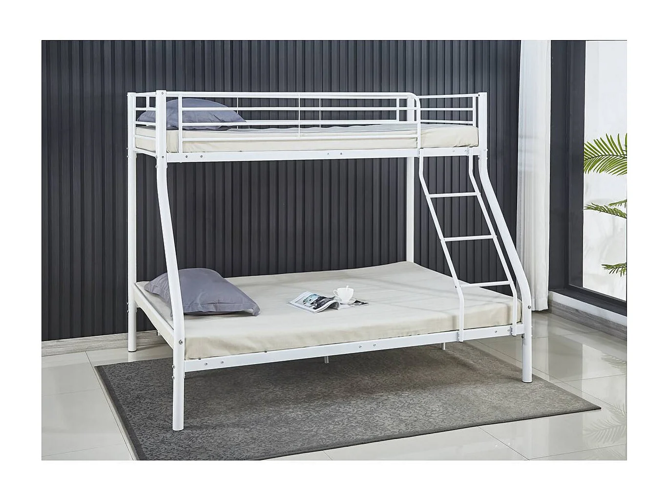 Lit superposé en métal "Leo" Sommiers inclus - 90/140 x 190 cm - Blanc