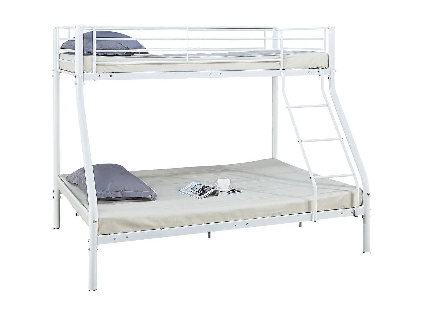 Lit superposé en métal "Leo" Sommiers inclus - 90/140 x 190 cm - Blanc