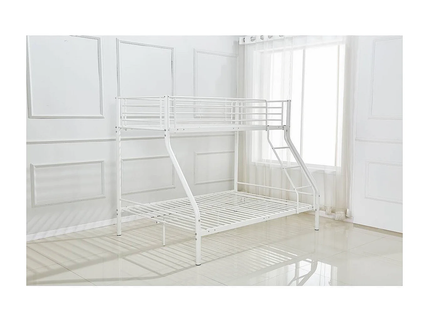 Lit superposé en métal "Leo" Sommiers inclus - 90/140 x 190 cm - Blanc