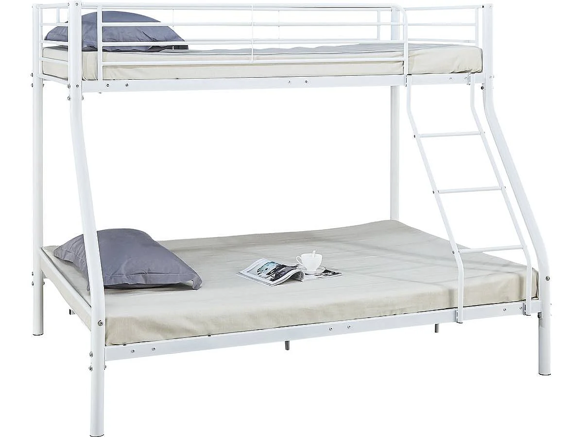 Lit superposé en métal "Leo" Sommiers inclus - 90/140 x 190 cm - Blanc