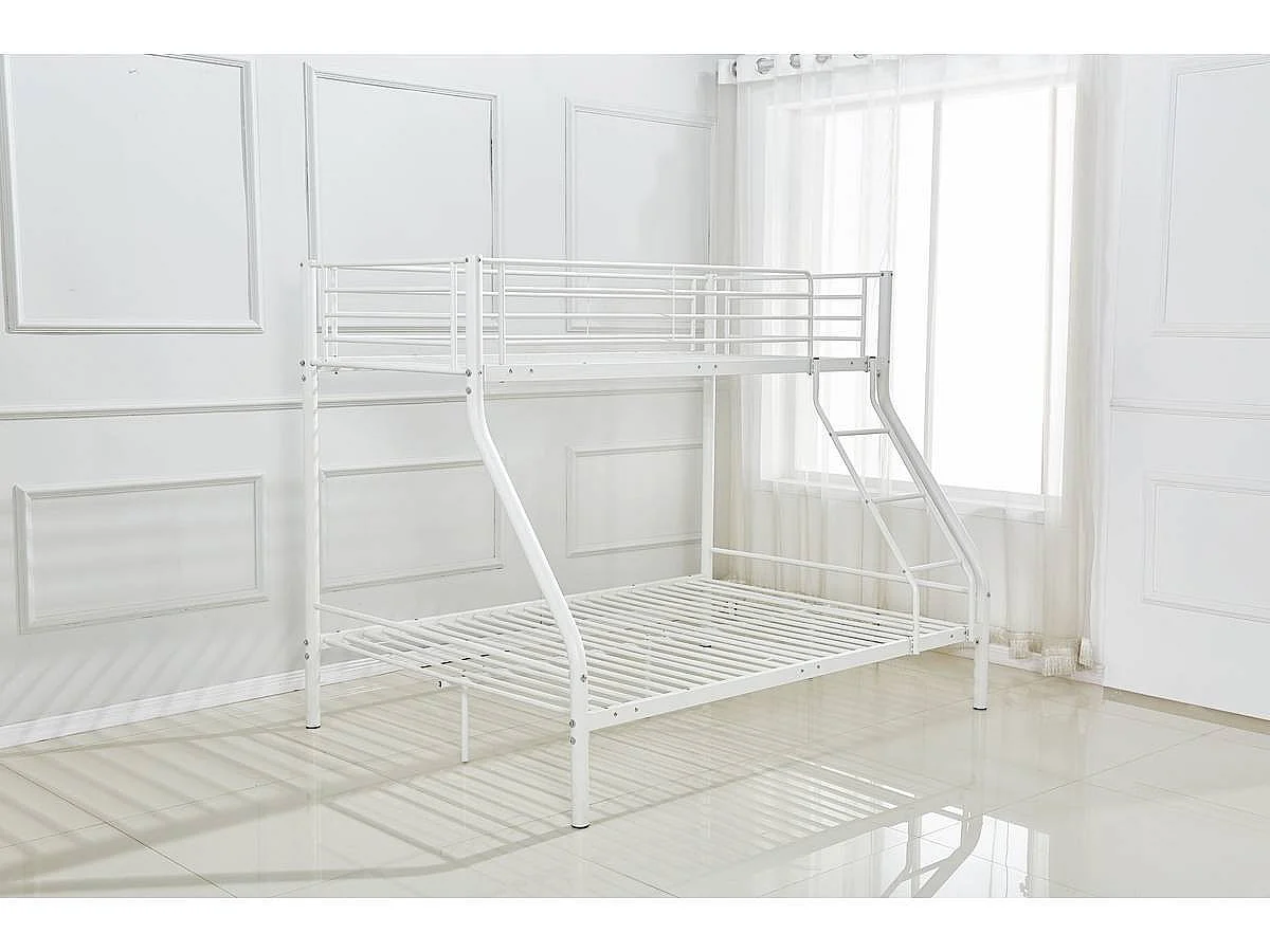 Lit superposé en métal "Leo" Sommiers inclus - 90/140 x 190 cm - Blanc